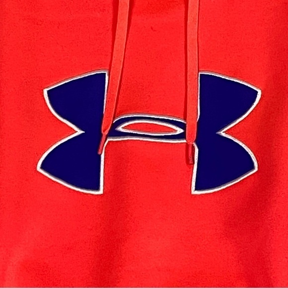 Under Armour Cold Gear Pullover Hoodie Semi Fitted Sz Large Orange with Pocket - Picture 3 of 13